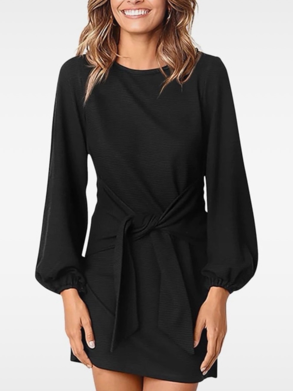 Black Long Sleeve Tie-Front Women's Dress